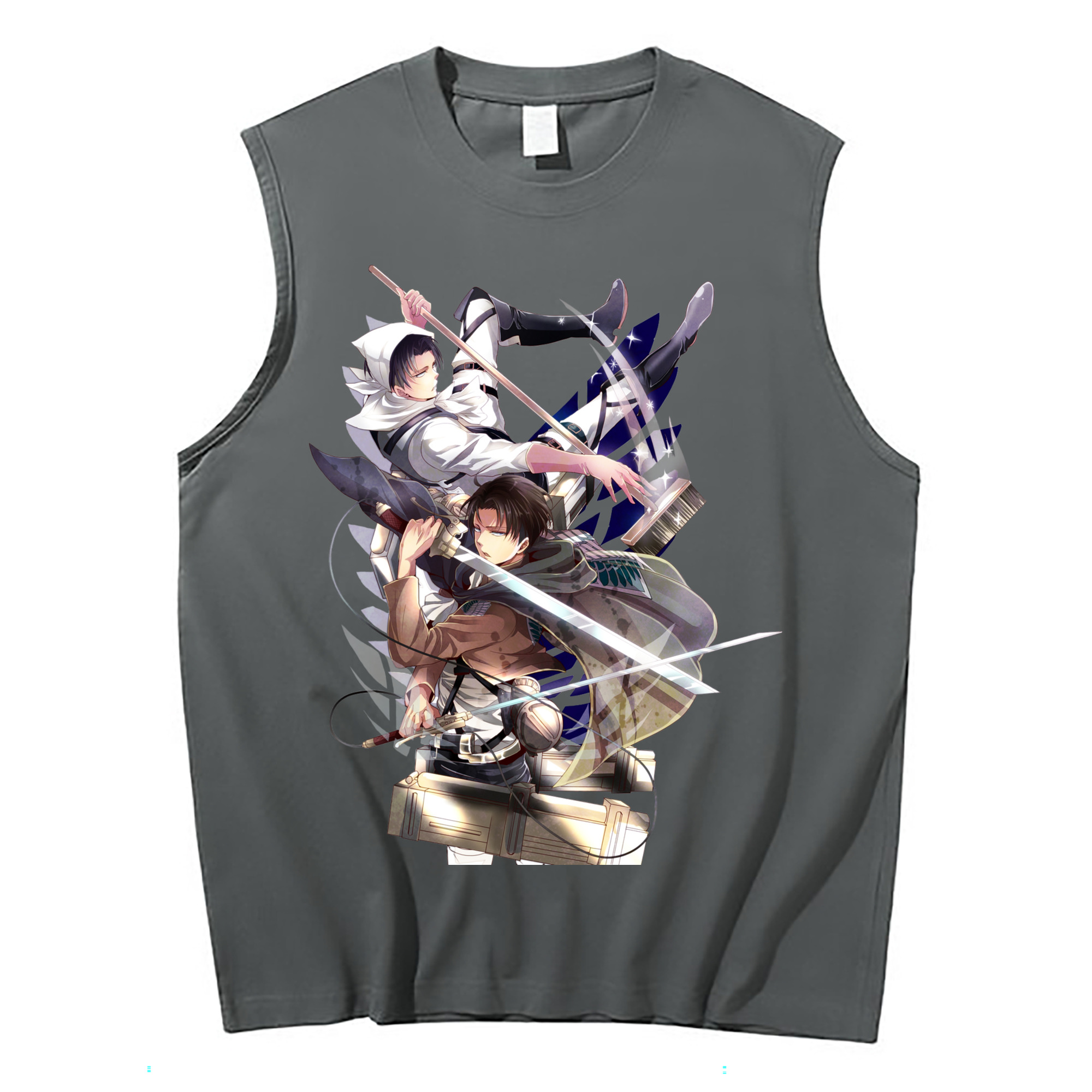 （画像用） 進撃の巨人 リヴァイ·アッカーマン Attack on Titan Levi Ackerman コットン100％タンクトップ（フロントプリント）